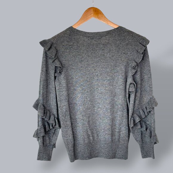 NEW Banana Republic Womens Gray Cashmere Wool Ruffle Sleeve Sweater Size XS - Picture 3 of 9